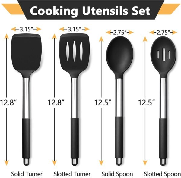Black Kitchen Cooking Utensil Set of 4 - Image 3