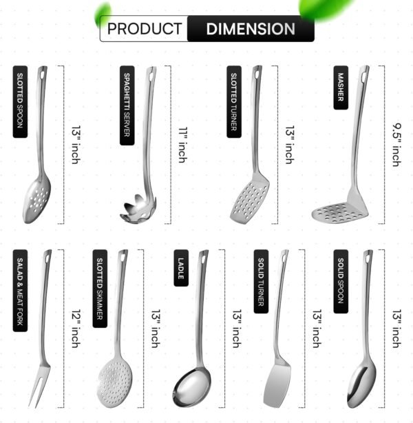 9 Pcs Premium Stainless Steel Kitchen Cooking Utensils Set Metal Cooking Utensils - Image 5